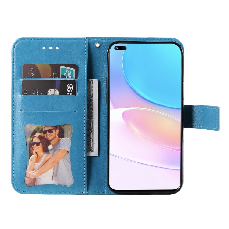 For Huawei nova 8i / Honor 50 Lite 7-petal Flowers Embossed Flip Leather Phone Case with Holder & Card Slots(Blue) - Mobile Accessories by buy2fix | Online Shopping UK | buy2fix