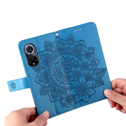 For Huawei nova 9 / Honor 50 7-petal Flowers Embossed Flip Leather Phone Case with Holder & Card Slots(Blue) - Mobile Accessories by buy2fix | Online Shopping UK | buy2fix