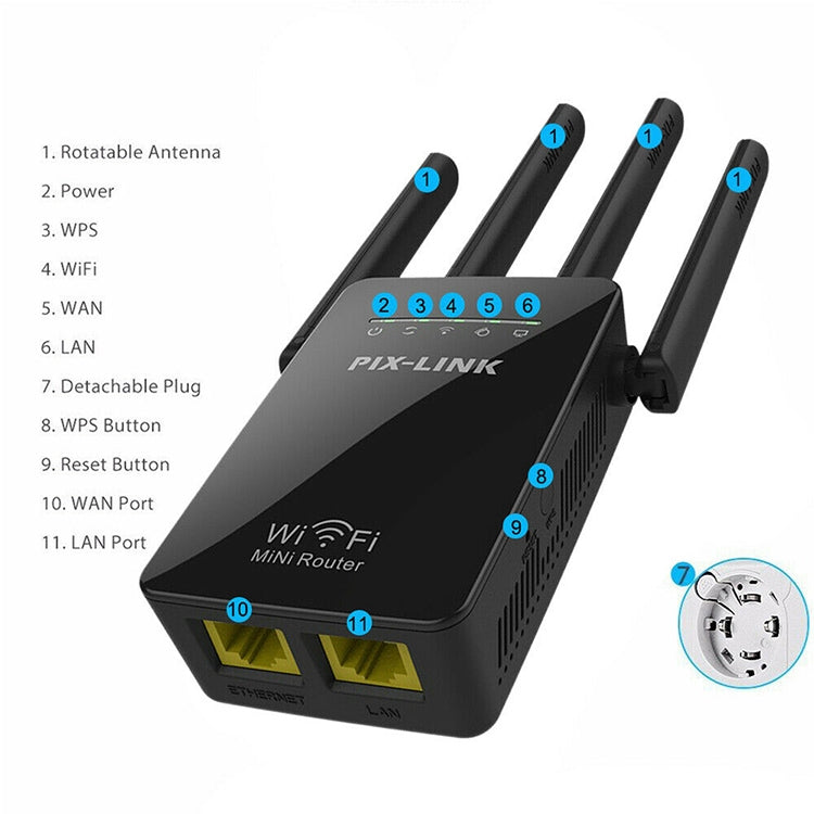 Wireless Smart WiFi Router Repeater with 4 WiFi Antennas, Plug Specification:UK Plug(Black) -  by buy2fix | Online Shopping UK | buy2fix