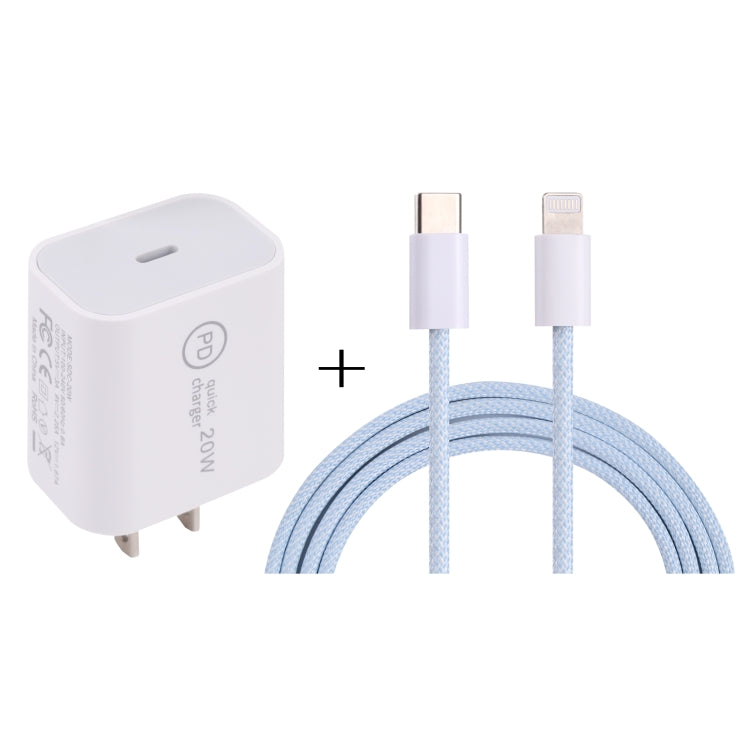SDC-20W PD USB-C / Type-C Travel Charger + 1m 12W USB-C / Type-C to 8 Pin Data Cable Set, US Plug(Blue) - Mobile Accessories by buy2fix | Online Shopping UK | buy2fix