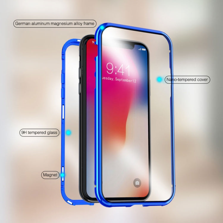 For iPhone X / XS Ultra Slim Double Sides Magnetic Adsorption Angular Frame Tempered Glass Magnet Flip Case(Gold) - Apple Accessories by buy2fix | Online Shopping UK | buy2fix