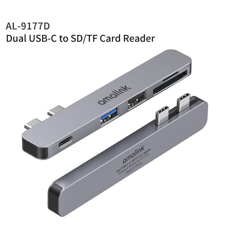 amalink 9177D Dual Type-C / USB-C to SD/TF Card Reader(Grey) - Computer & Networking by amalink | Online Shopping UK | buy2fix