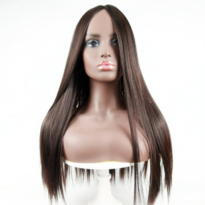 Centre-parted Long Straight Wig Headgear for Women(Dark Brown) - Wigs by buy2fix | Online Shopping UK | buy2fix