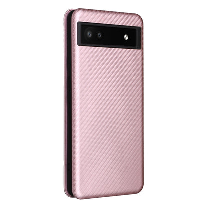 For Google Pixel 6a Carbon Fiber Texture Horizontal Flip Leather Phone Case(Pink) - Google Cases by buy2fix | Online Shopping UK | buy2fix