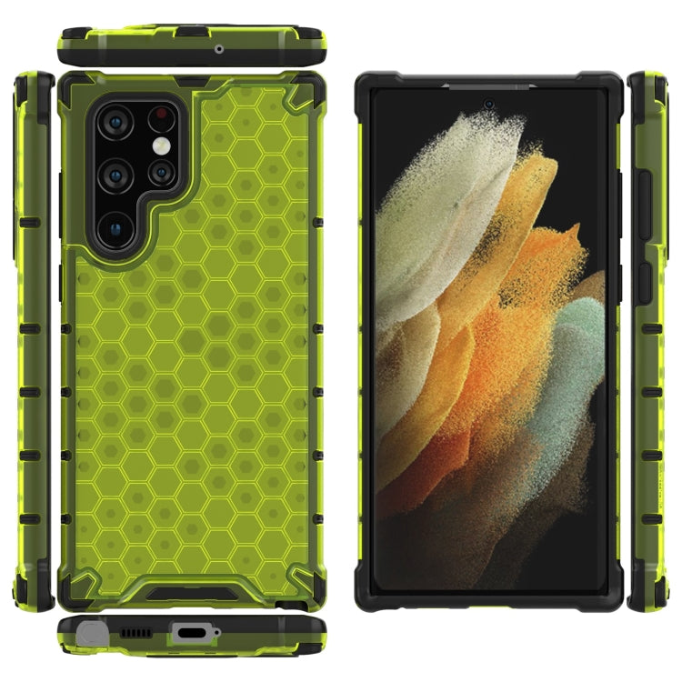 For Samsung Galaxy S22 Ultra 5G Honeycomb PC + TPU Phone Case(Green) - Galaxy S22 Ultra 5G Cases by buy2fix | Online Shopping UK | buy2fix