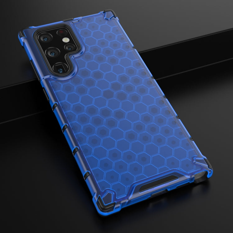 For Samsung Galaxy S22 Ultra 5G Honeycomb PC + TPU Phone Case(Blue) - Galaxy S22 Ultra 5G Cases by buy2fix | Online Shopping UK | buy2fix