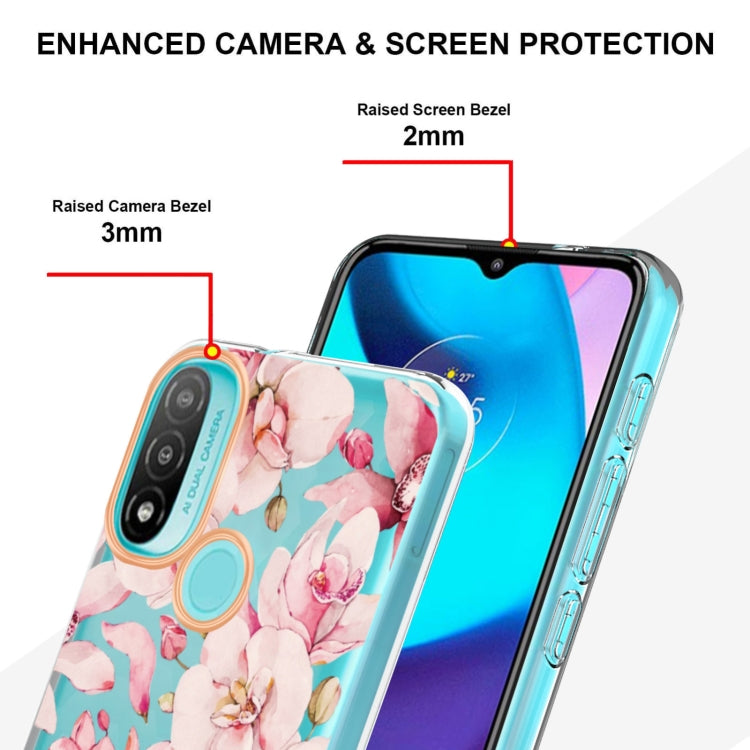 For Motorola Moto E20 / E30 / E40 Flowers and Plants Series IMD TPU Phone Case(Pink Gardenia) - Mobile Accessories by buy2fix | Online Shopping UK | buy2fix