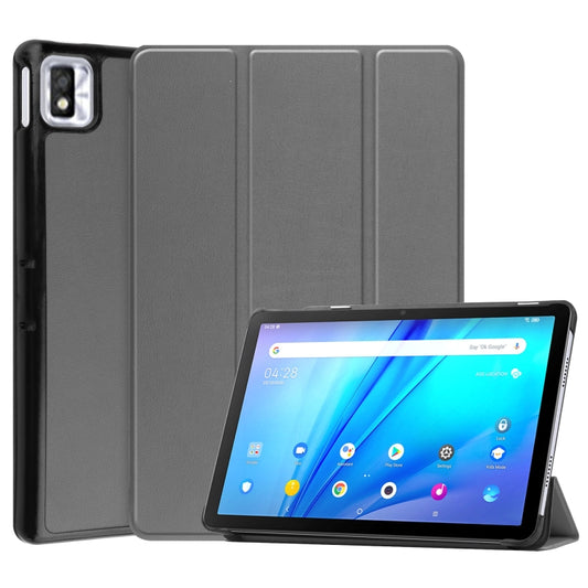 For TCL Tab 10s Three-folding Holder Custer Texture Leather Tablet Case(Grey) - Others by buy2fix | Online Shopping UK | buy2fix