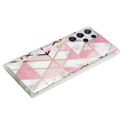 For Samsung Galaxy S22 Ultra 5G Electroplating TPU Protective Phone Case(Pink White Rhombus) - Samsung Accessories by buy2fix | Online Shopping UK | buy2fix