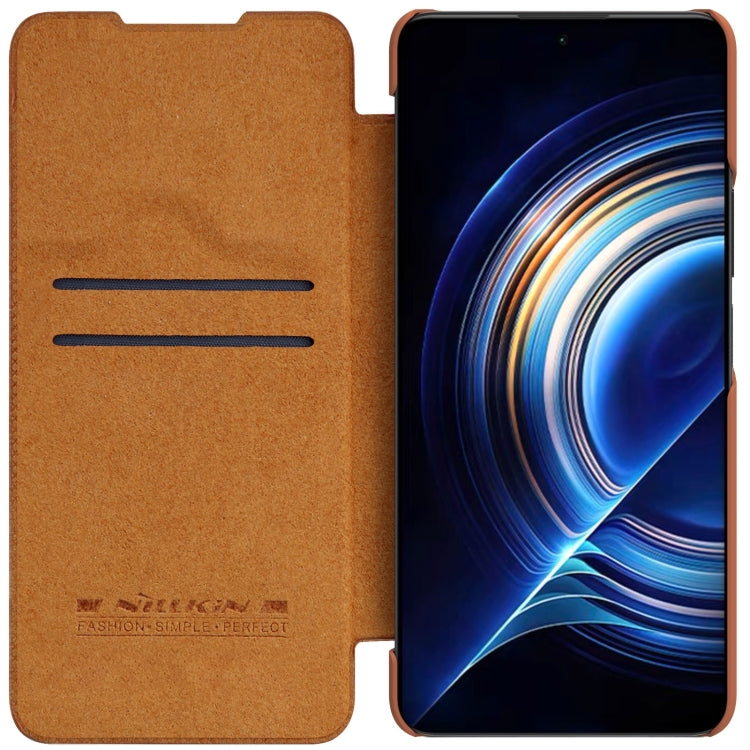 For Xiaomi Redmi K50 / K50 Pro NILLKIN QIN Series Pro Sliding Camera Cover Leather Phone Case(Brown) - Xiaomi Cases by NILLKIN | Online Shopping UK | buy2fix