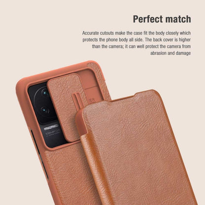 For Xiaomi Redmi K50 / K50 Pro NILLKIN QIN Series Pro Sliding Camera Cover Leather Phone Case(Brown) - Xiaomi Cases by NILLKIN | Online Shopping UK | buy2fix