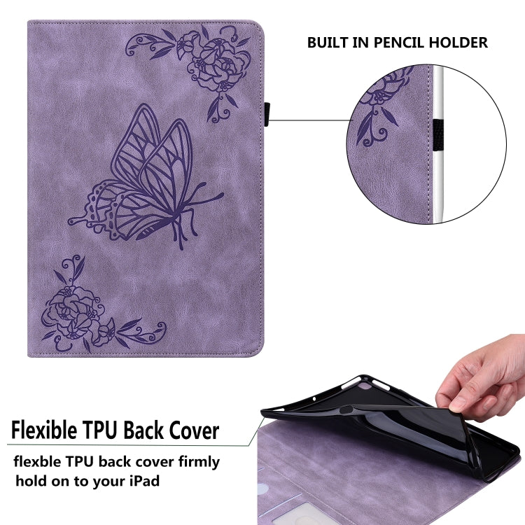 For Samsung Tab S6 Lite SM-P610/SM-P615 Butterfly Flower Embossed Leather Tablet Case(Purple) - Samsung Accessories by buy2fix | Online Shopping UK | buy2fix