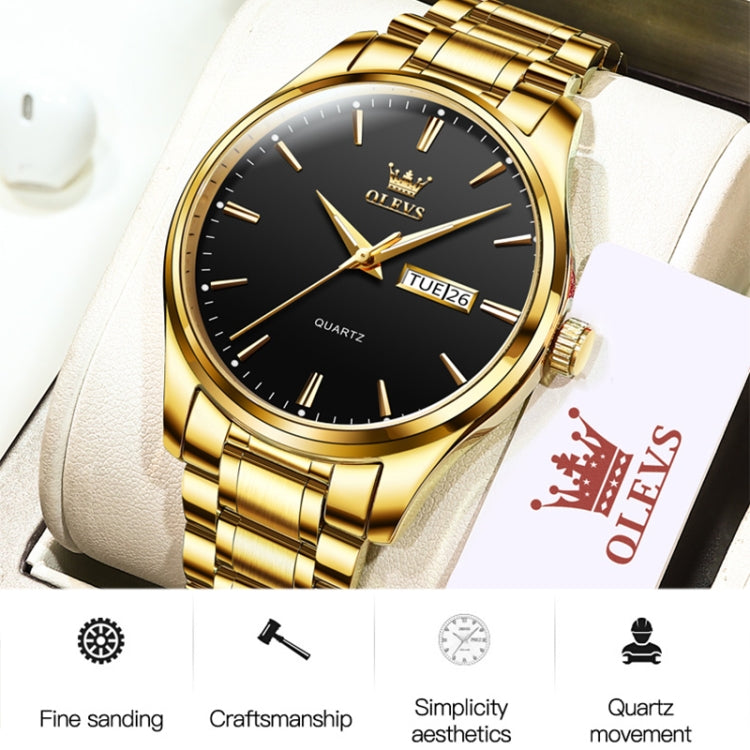 OLEVS 6898 Men Waterproof Luminous Steel Watch Band Quartz Watch(Black) - Metal Strap Watches by OLEVS | Online Shopping UK | buy2fix