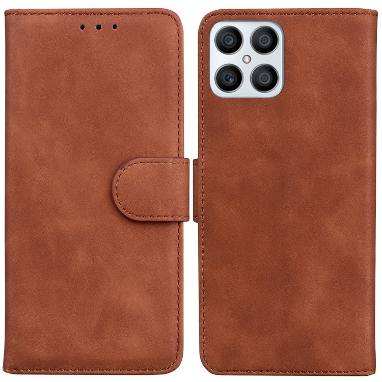 For Honor X8 Skin Feel Pure Color Flip Leather Phone Case(Brown) - Mobile Accessories by buy2fix | Online Shopping UK | buy2fix