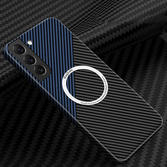 For Samsung Galaxy S22 Plus 5G Carbon Fiber Texture MagSafe Magnetic Phone Case(Black Blue) - Galaxy S22+ 5G Cases by buy2fix | Online Shopping UK | buy2fix