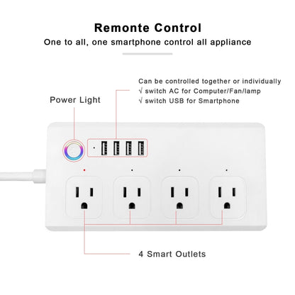 WiFi 10A SM-SO301-U 2500W 4 Holes + 4 USB Smart Power Strip, US Plug(White) - Consumer Electronics by buy2fix | Online Shopping UK | buy2fix