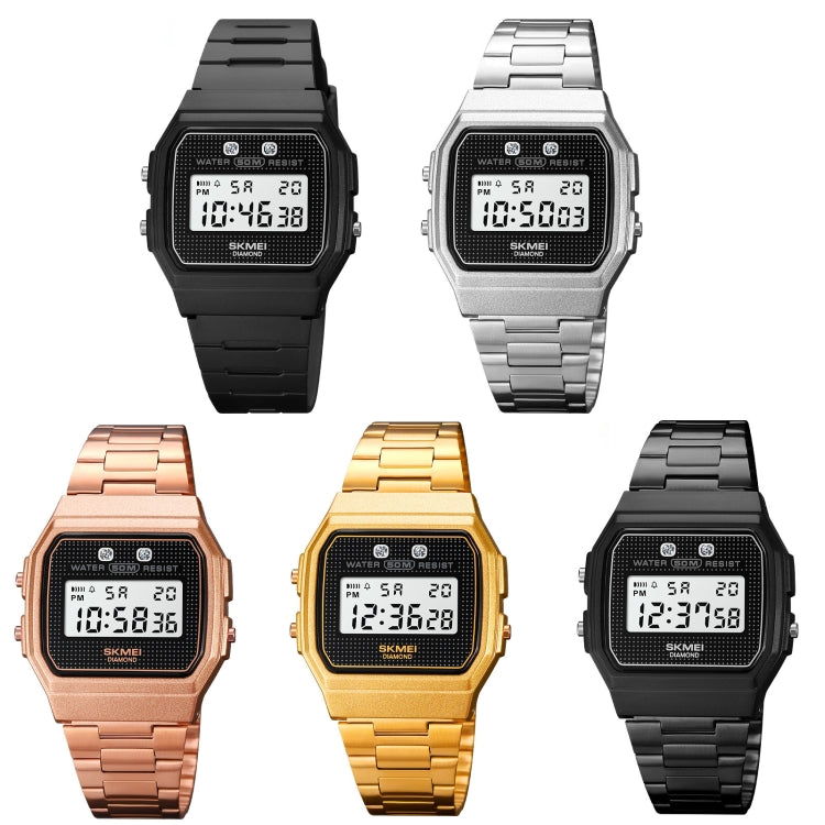 SKMEI 1952 Resin Mirror ABS Case Waterproof Electronic Watch(Golden Steel Belt) - Other Watches by SKMEI | Online Shopping UK | buy2fix