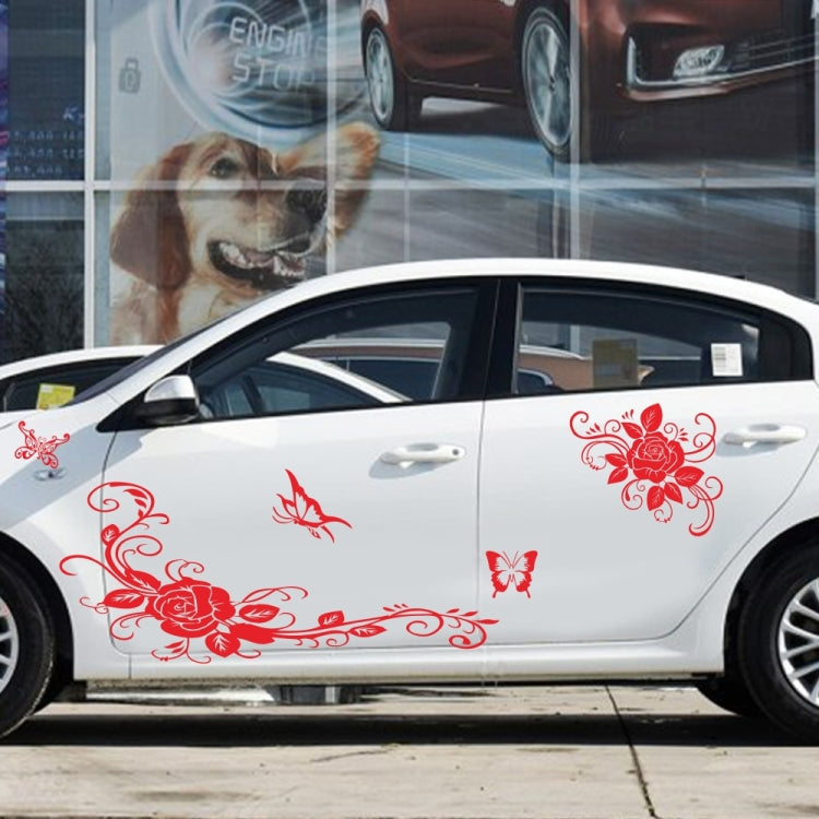 2 PCS/Set D-72 Butterfly Love Flower Pattern Car Modified Decorative Sticker(Red) - In Car by buy2fix | Online Shopping UK | buy2fix