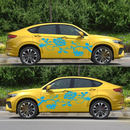 2 PCS/Set D-545 Rose Pattern Car Modified Decorative Sticker(Blue) - In Car by buy2fix | Online Shopping UK | buy2fix