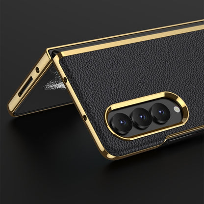 For Samsung Galaxy Z Fold4 GKK Electroplating Leather Surface Phone Case(Gold Black) - Galaxy Z Fold4 5G Cases by GKK | Online Shopping UK | buy2fix