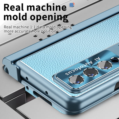 For Samsung Galaxy Z Fold3 5G Litchi Pattern Magnetic Shell Film Integrated Shockproof Phone Case(Far Peak Blue) - Galaxy Phone Cases by buy2fix | Online Shopping UK | buy2fix