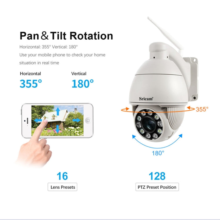 Sricam SP008C 5MP 10X Zoom IP66 Waterproof CCTV WiFi IP Camera Monitor, Plug Type:US Plug(White) - Security by Sricam | Online Shopping UK | buy2fix