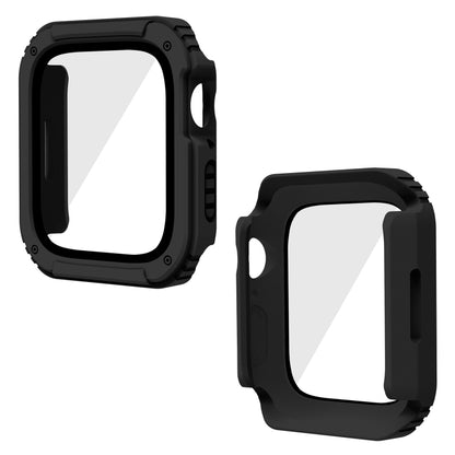 2 in 1 Screen Tempered Glass Film Protective Case For Apple Watch Series 8 / 7 41mm(Black) - Watch Cases by buy2fix | Online Shopping UK | buy2fix