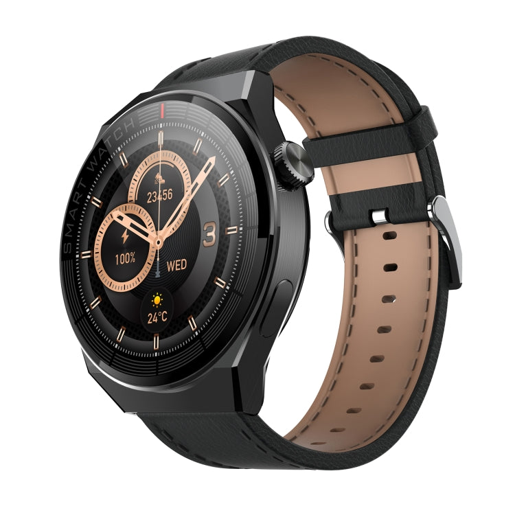 GW69 Plus Smart Watch, Support BT Call / Heart Rate / Blood Pressure / Blood Oxygen(Black + Leather Strap Black) - Smart Wear by buy2fix | Online Shopping UK | buy2fix