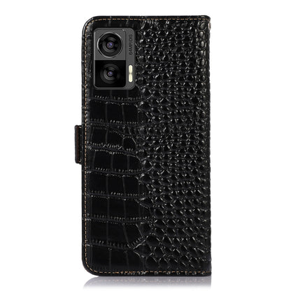 For Motorola Edge 30 Lite / Edge 30 Neo Crocodile Top Layer Cowhide Leather Phone Case(Black) - Motorola Cases by buy2fix | Online Shopping UK | buy2fix