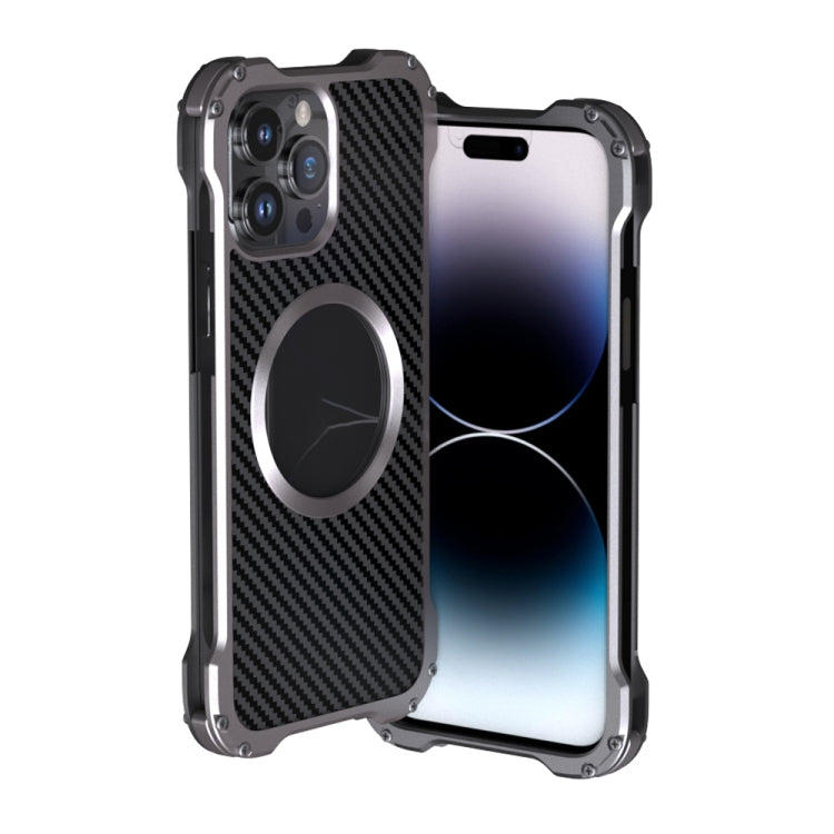 For iPhone 14 Pro Max R-JUST RJ51 Hollow Shockproof Metal Phone Case (Dark Grey) - iPhone 14 Pro Max Cases by R-JUST | Online Shopping UK | buy2fix