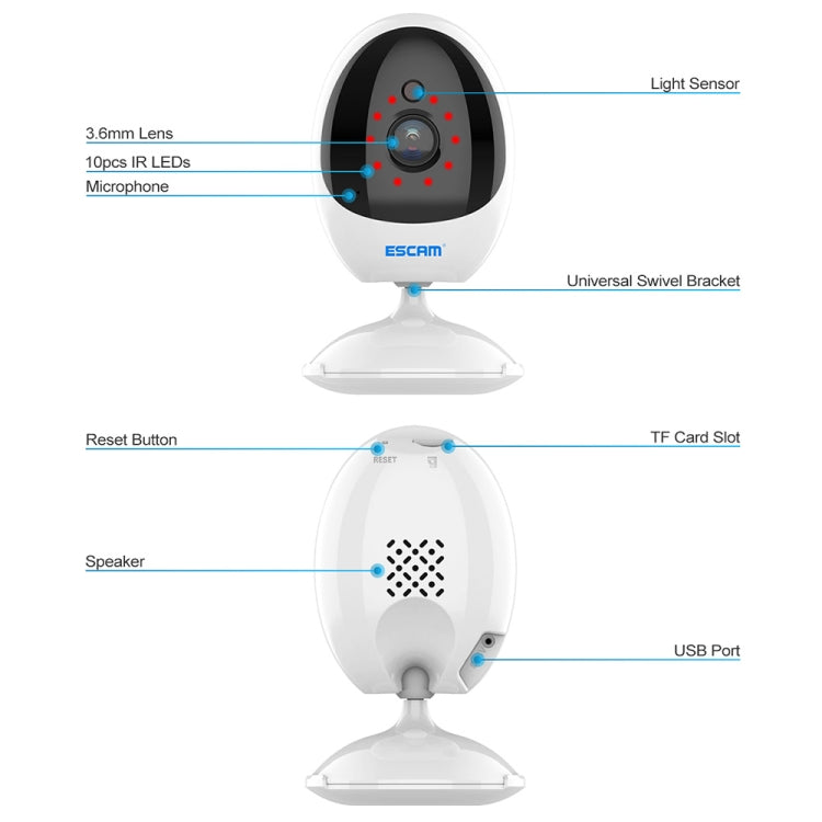 ESCAM QF006 3MP 1296P HD Indoor Wireless PTZ IP Camera IR Night Vision AI Humanoid Detection Home Security CCTV Monitor, Plug Type:UK Plug(White) - Security by ESCAM | Online Shopping UK | buy2fix