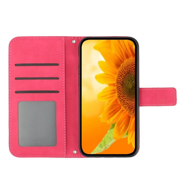 For Motorola Moto G72 5G Skin Feel Sun Flower Pattern Flip Leather Phone Case with Lanyard(Rose Red) - Motorola Cases by buy2fix | Online Shopping UK | buy2fix