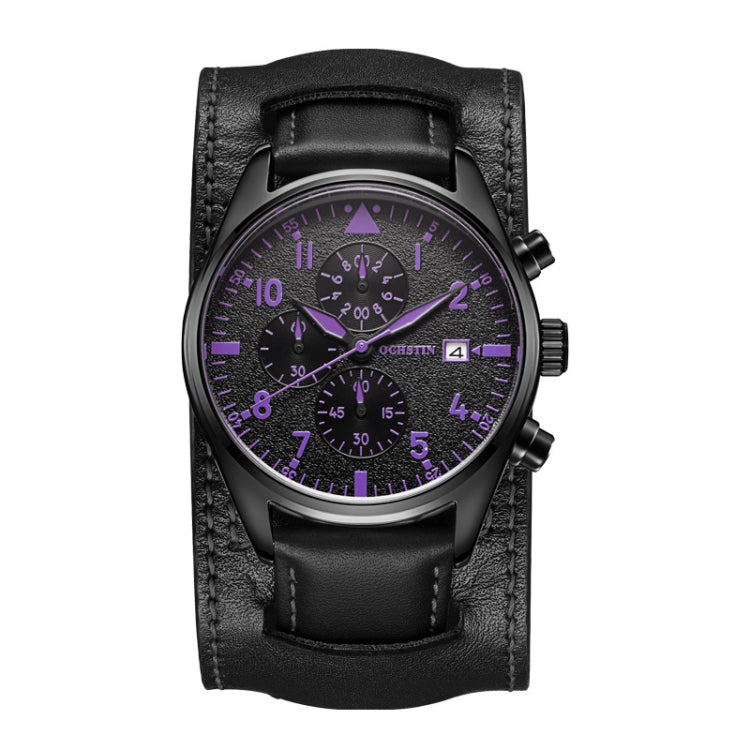 Ochstin 7227 Multifunctional Business Leather Wrist Wrist Waterproof Quartz Watch(Purple+Black) - Leather Strap Watches by OCHSTIN | Online Shopping UK | buy2fix