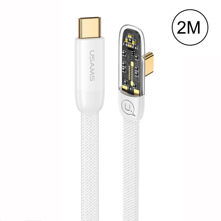 USAMS US-SJ587 PD 100W Iceflake Series Type-C to Type-C Right Angle Transparent Fast Charge Data Cable, Cable Length:2m(White) - USB-C & Type-C Cable by USAMS | Online Shopping UK | buy2fix