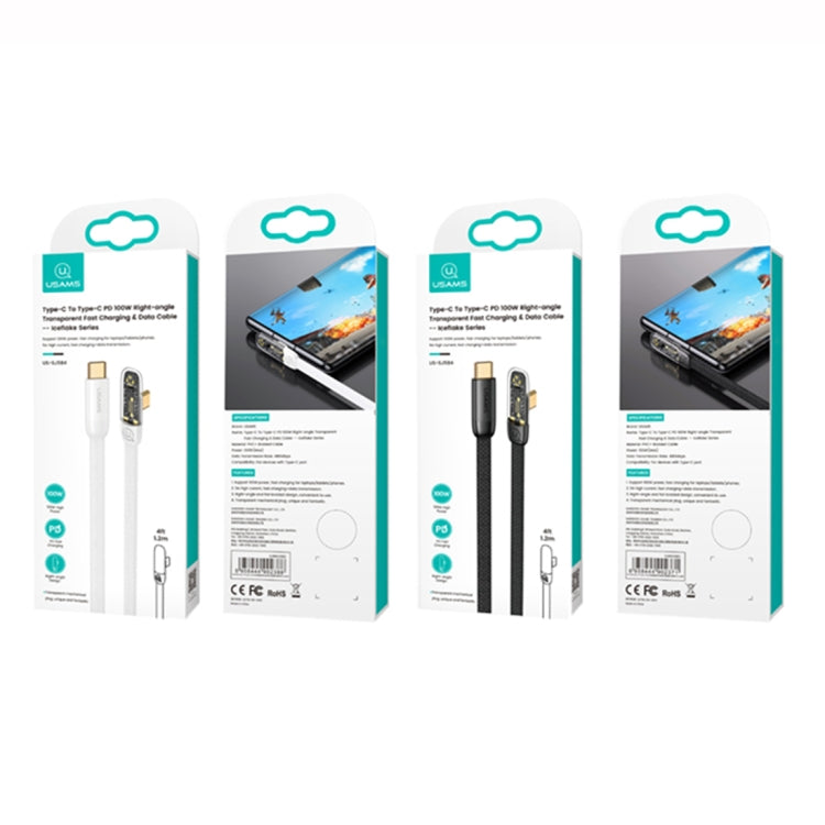 USAMS US-SJ587 PD 100W Iceflake Series Type-C to Type-C Right Angle Transparent Fast Charge Data Cable, Cable Length:2m(Black) - USB-C & Type-C Cable by USAMS | Online Shopping UK | buy2fix