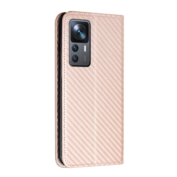 For Xiaomi 12T / 12T Pro / Redmi K50 Ultra Carbon Fiber Texture Magnetic Flip Leather Phone Case(Rose Gold) - Xiaomi Cases by buy2fix | Online Shopping UK | buy2fix