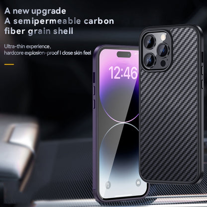 For iPhone 14 Pro Max SULADA Carbon Fiber Textured Shockproof Metal + TPU Frame Case(Black) - iPhone 14 Pro Max Cases by SULADA | Online Shopping UK | buy2fix