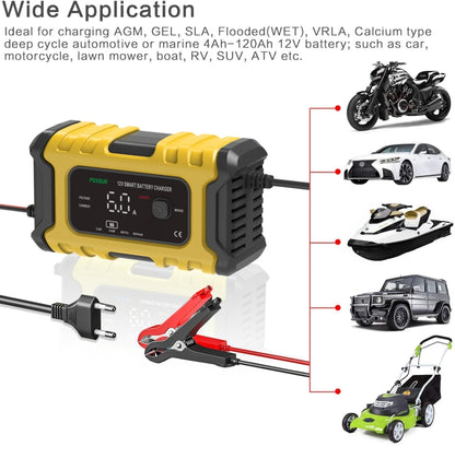 FOXSUR 6A 12V Motorcycle / Car Smart Battery Charger, Plug Type:EU Plug(Yellow) - Battery Charger by FOXSUR | Online Shopping UK | buy2fix