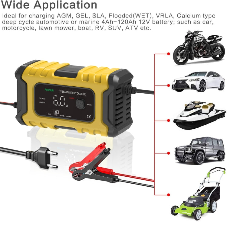 FOXSUR 6A 12V Motorcycle / Car Smart Battery Charger, Plug Type:AU Plug(Yellow) - In Car by FOXSUR | Online Shopping UK | buy2fix