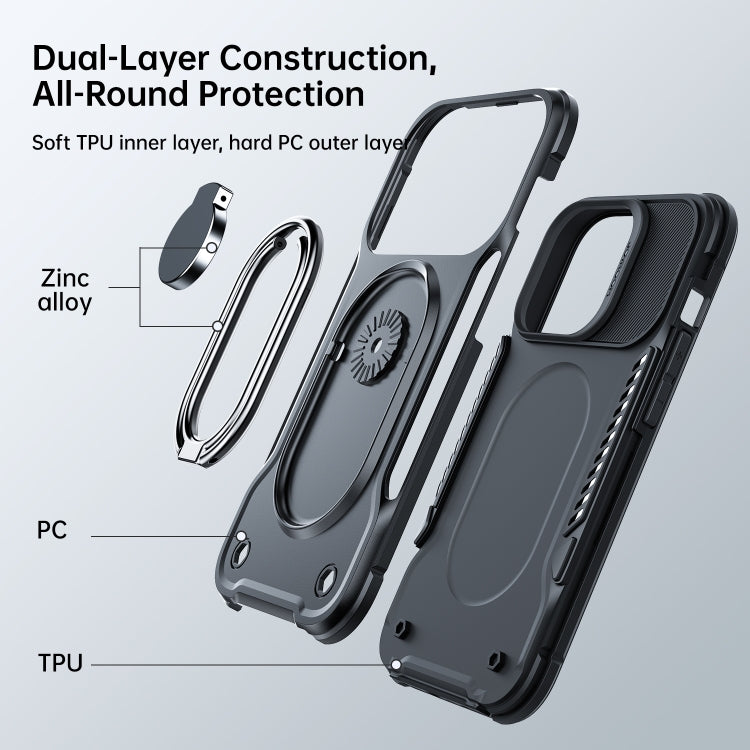 For iPhone 14 JOYROOM PC + TPU Dual-layer Shockproof Phone Case with Rotating Holder(Black) - iPhone 14 Cases by JOYROOM | Online Shopping UK | buy2fix