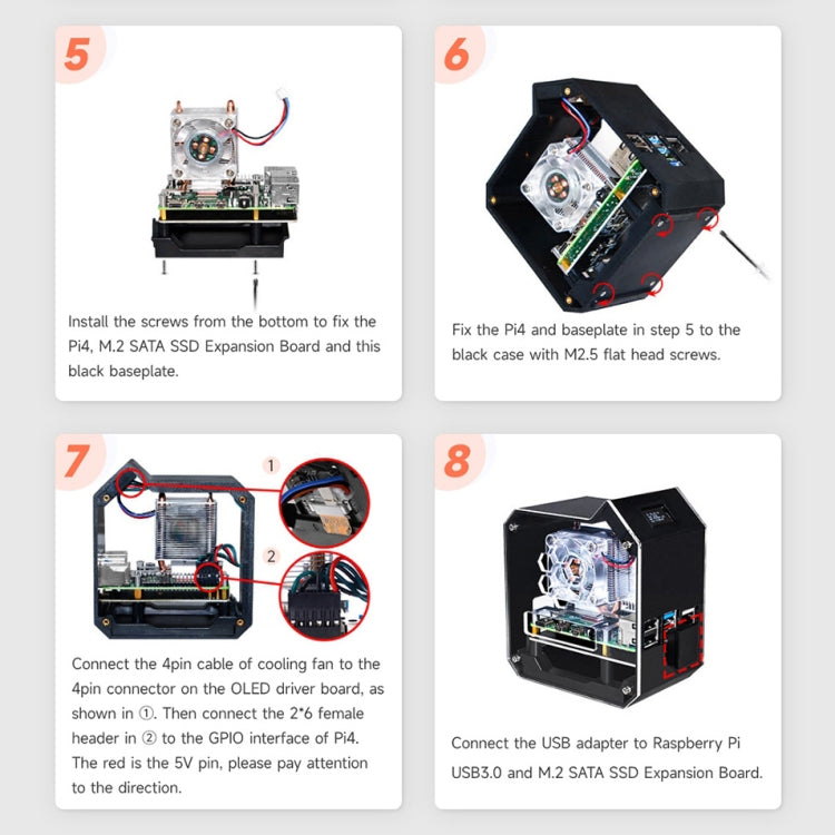 Waveshare Mini Tower NAS Kit for Raspberry Pi 4B Support Up to 2TB M.2 SATA SSD(Black) - Mini PC Accessories by WAVESHARE | Online Shopping UK | buy2fix