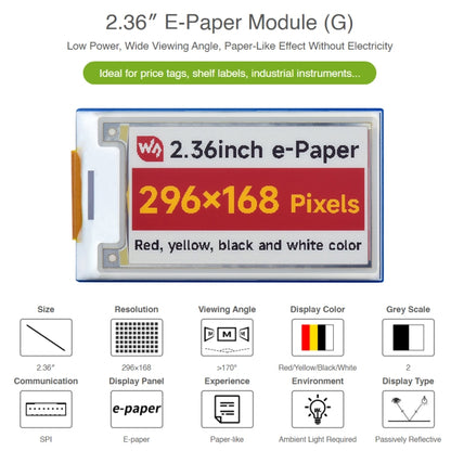 Waveshare 2.36 inch 296×168 E-paper Module - Mini PC Accessories by WAVESHARE | Online Shopping UK | buy2fix