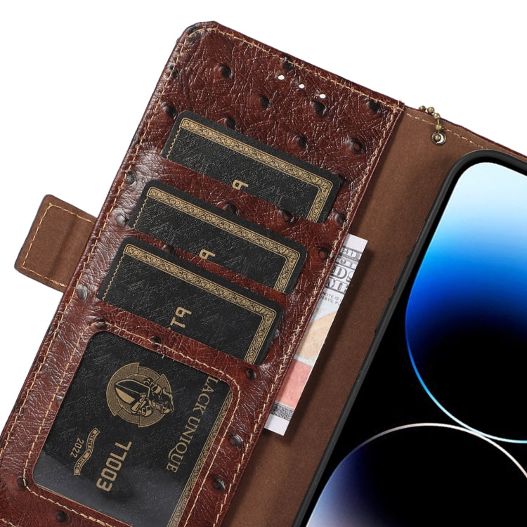 For Samsung Galaxy S23 5G Ostrich Pattern Genuine Leather RFID Phone Case(Coffee) - Galaxy S23 5G Cases by buy2fix | Online Shopping UK | buy2fix
