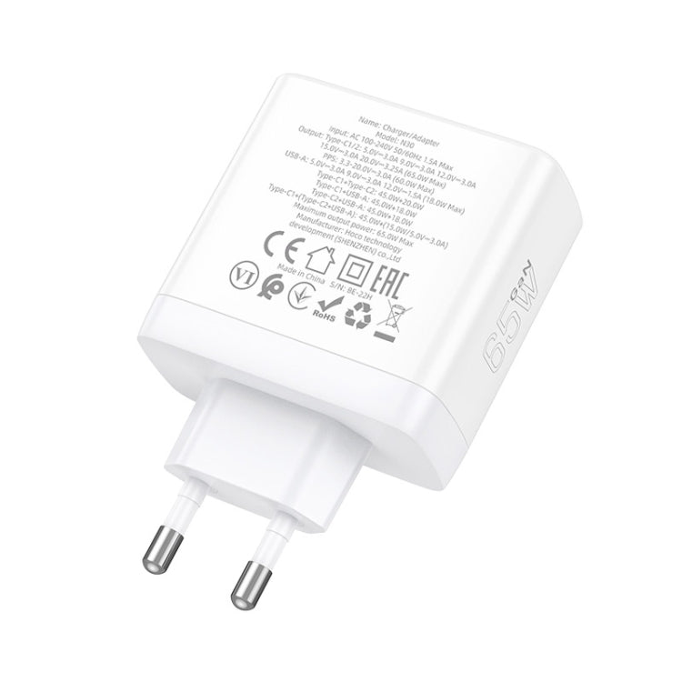 hoco N30 Glory PD 65W USB+ Dual USB-C/Type-C Interface Fast Charge Charger, EU Plug(White) - USB Charger by hoco | Online Shopping UK | buy2fix