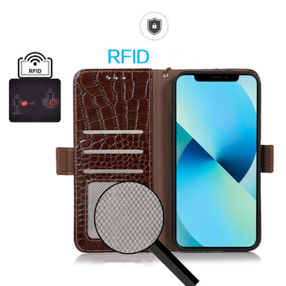 For Motorola Moto G72 Magnetic Crocodile Texture Genuine Leather RFID Phone Case(Brown) - Motorola Cases by buy2fix | Online Shopping UK | buy2fix