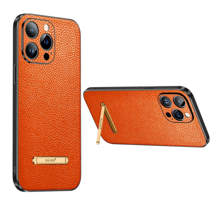 For iPhone 14 SULADA Invisible Bracket Leather Back Cover Phone Case(Orange) - iPhone 14 Cases by SULADA | Online Shopping UK | buy2fix