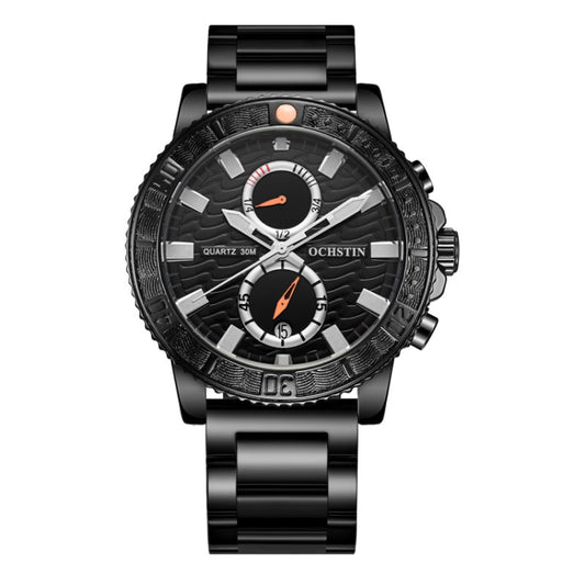 OCHSTIN 7250 Fashion Steel Strap Multifunctional Quartz Men Watch(Black+Black) - Metal Strap Watches by OCHSTIN | Online Shopping UK | buy2fix