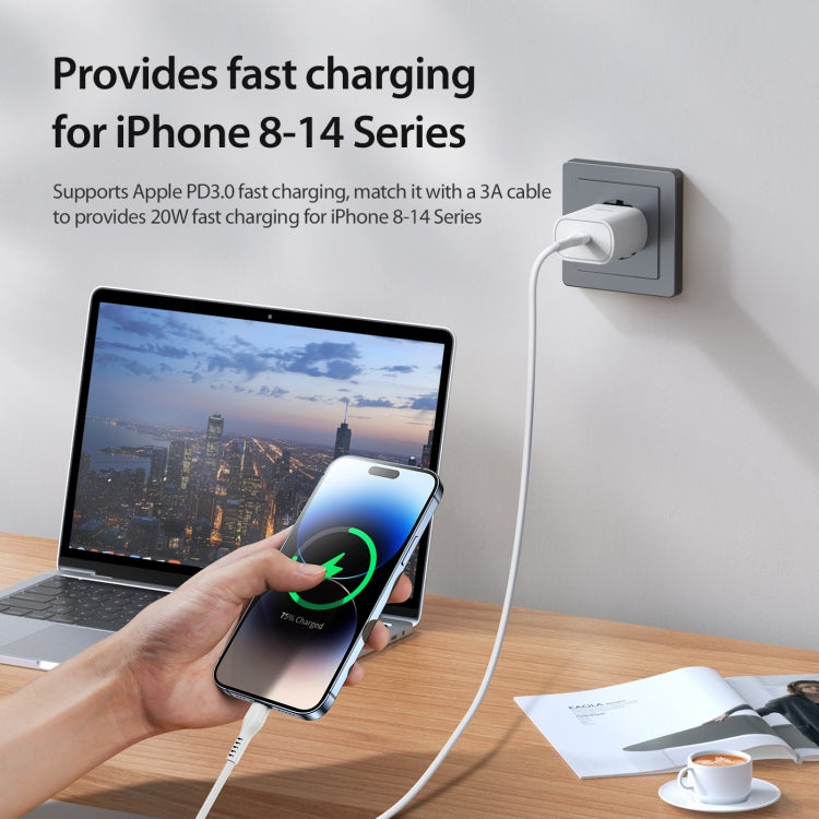 DUZZONA T6 PD 25W USB-C/Type-C Single Port Travel Charger,EU Plug(White) - USB Charger by DUZZONA | Online Shopping UK | buy2fix