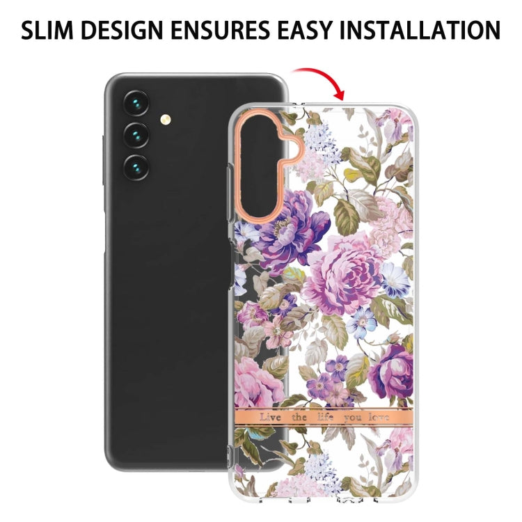 For Samsung Galaxy A14 5G Flowers and Plants Series IMD TPU Phone Case(Purple Peony) - Galaxy Phone Cases by buy2fix | Online Shopping UK | buy2fix