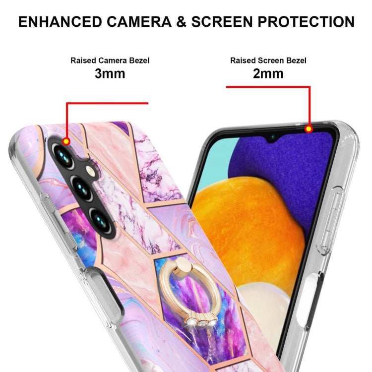 For Samsung Galaxy A14 5G Splicing Marble Flower IMD TPU Phone Case Ring Holder(Light Purple) - Galaxy Phone Cases by buy2fix | Online Shopping UK | buy2fix